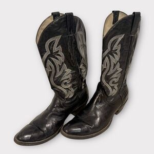 Cowtown Boots Mens Black Leather Western Cowboy Boots Silver Stitching sz 12
